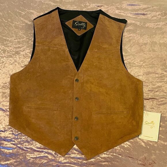 Men’s Brown suede western vest with snap buttons - Picture 1 of 10